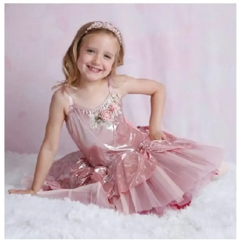 Tutu School pink metallic tulle ballet dress costume